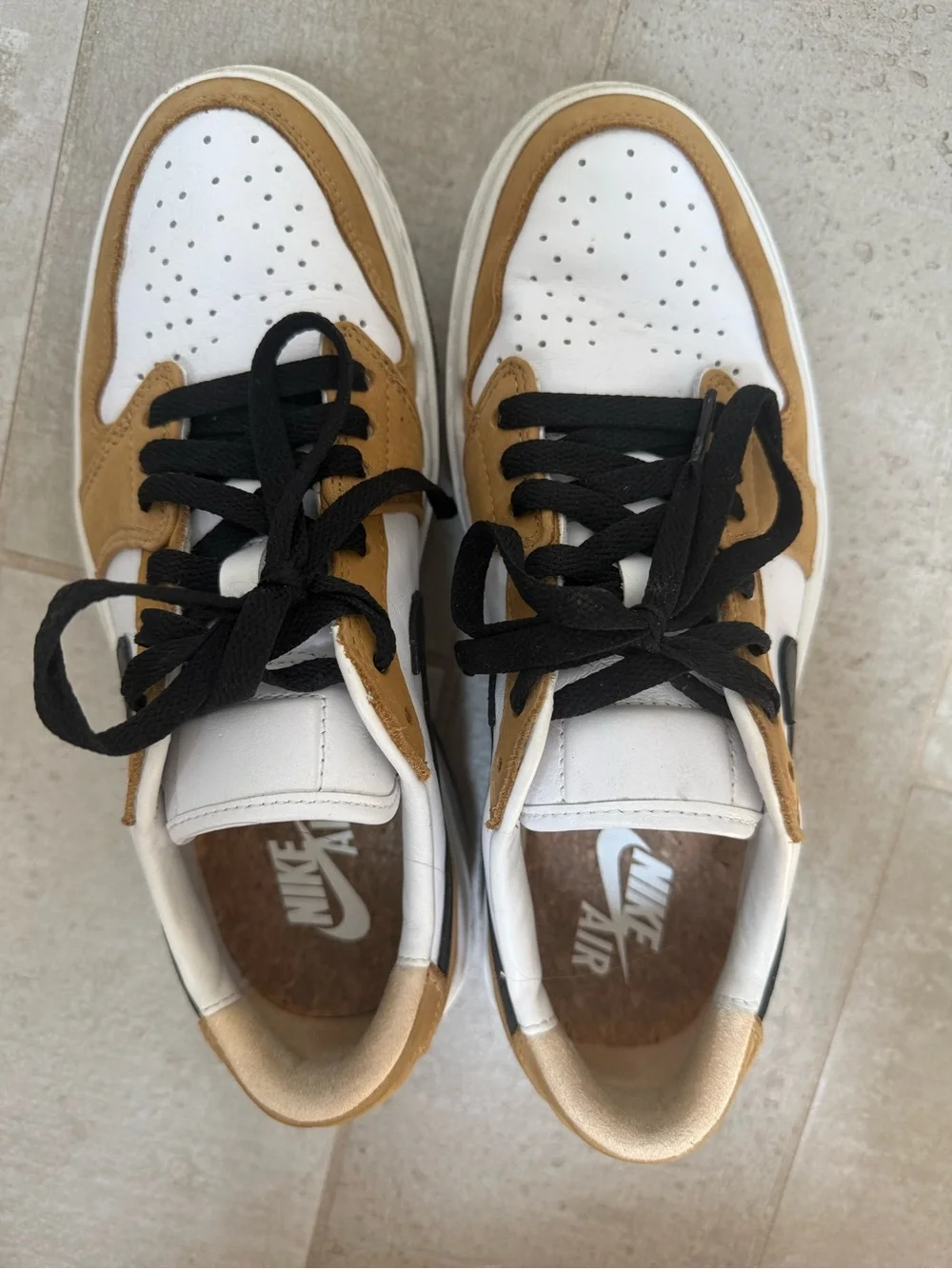 Jordan Low-Top Sneakers in White, Tan & Black